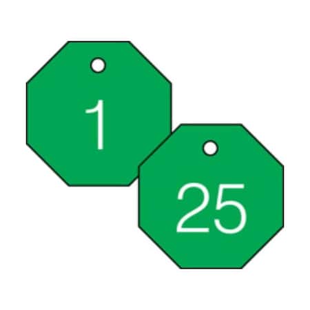 Accuform Engraved Numbered Tags, PF-Cardstock, 1/4 in H x 3-1/4 in W, 25 PK TDG822GN